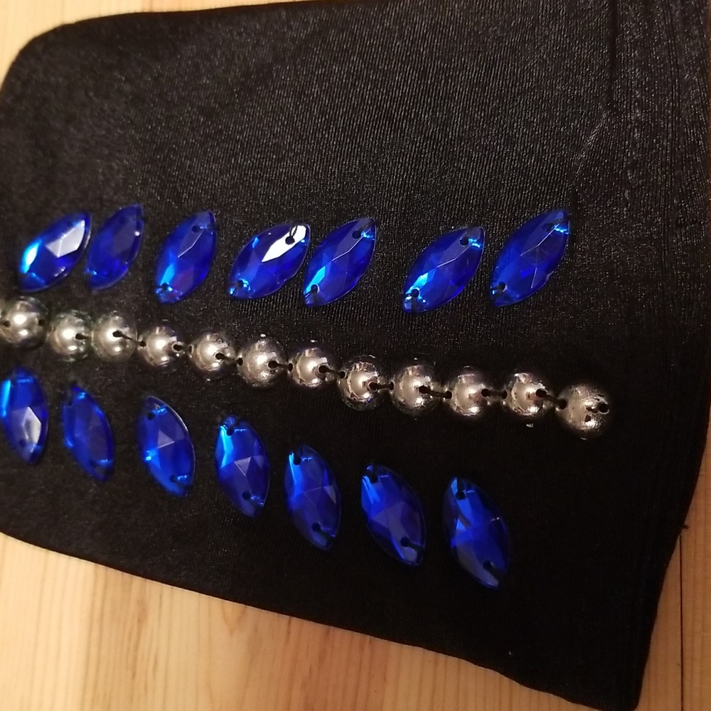 Glamour Dance Costume Black Blue Silver rhinestone adult L 2 piece - Picture 6 of 8